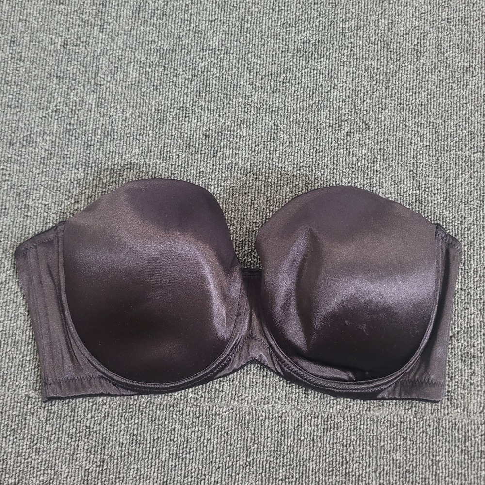 Fashion Forms 34D Strapless Bra Womens Black Satin Underwire Seamless‎ Support